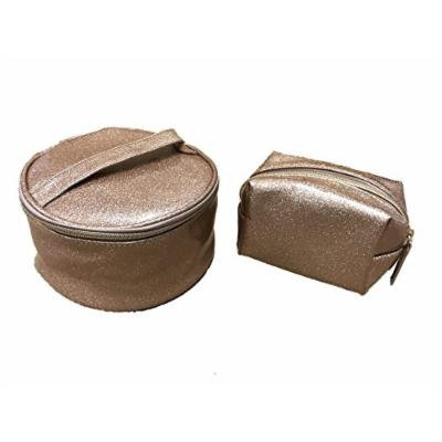 Patent Leather Cosmetic Bag Set Rose Gold Glitter