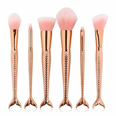 Professional 6 Pcs Mermaid Makeup Brushes Set Powder Contour Concealer Blush Eyeshadow Eyebrow Foundation Cosmetic Tools Gold