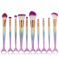 Professional 10 Pcs Mermaid Makeup Brushes Set Eye Shadow Foundation Eyebrow Lip Blush Brush Blending Cosmetic Make Up Tools 10pcs