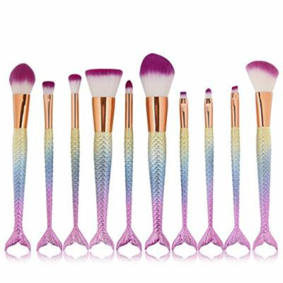 Professional 10 Pcs Mermaid Makeup Brushes Set Eye Shadow Foundation Eyebrow Lip Blush Brush Blending Cosmetic Make Up Tools 10pcs