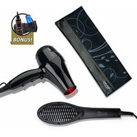 Jose Eber Digital Straightening Brush Gift Set Bundle with Quickshine Travel Blow Dryer, Travel Heat Mat, and Universal Treatment Blow Dryer Nozzle.