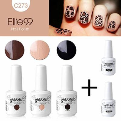 Elite99 Leopard Print UV LED Gel Nail Polish Kit with Base and Top Coat Soak Off Fashion DIY Nail Art Decoration Set C273 ( 5PCS Orange Sticks )