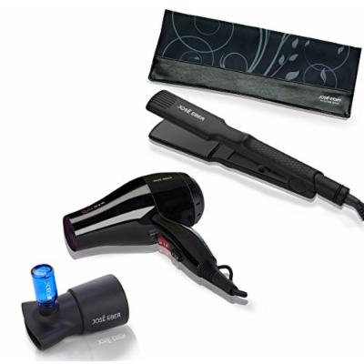 Jose Eber Vibrating Flat Iron Gift Set Bundle with Quickshine Mini Blow Dryer, Infusion Universal Treatment Nozzle and Travel Heat Mat
