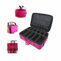 Professional 15.9'' Big Cosmetic Case Beauty Box Storage Tool Brushes Travel Makeup Bag Case Toiletry Pouch Single Double Shoulder with Adjustable Dividers Makeup Bag Organizer (Rose)