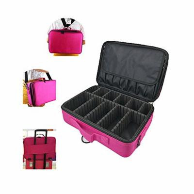 Professional 15.9'' Big Cosmetic Case Beauty Box Storage Tool Brushes Travel Makeup Bag Case Toiletry Pouch Single Double Shoulder with Adjustable Dividers Makeup Bag Organizer (Rose)