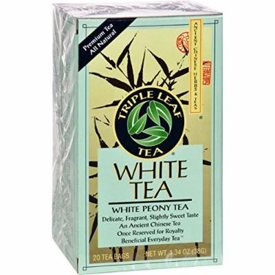 Triple Leaf Tea White Tea - 20 Tea Bags - Case of 6 - Gluten Free - Dairy Free - Yeast Free - Wheat Free -