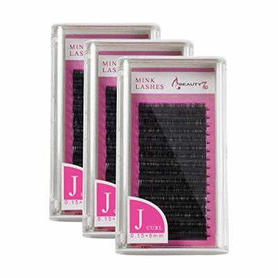 Beauty7 3PCS Tray Synthetic Mink Volume Individual Lash False Eyelash Extension J Curl 0.15mm Thickness 8mm 10mm 12mm Length