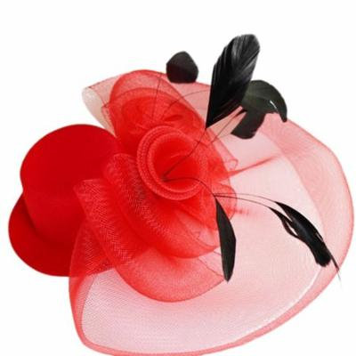 Coxeer Women Girls Bridal Feather Net and Veil Fascinator Hair Clip Derby Headpiece for Party (Red)