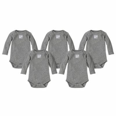 Organic Solid Long Sleeve Bodysuits, 3M, Heather Grey, 5 Ct