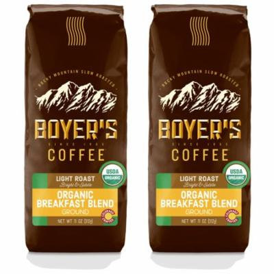 Boyer's Coffee Organic Breakfast Blend, Ground Coffee, Light Roast, 2-Pack (1.5lb)