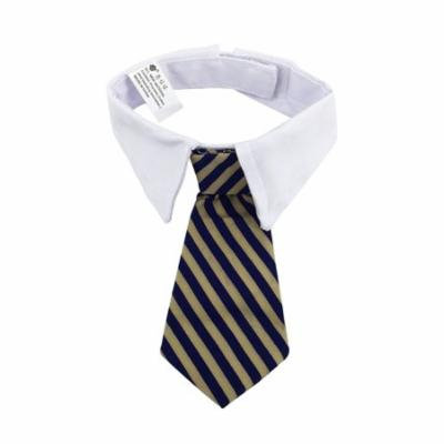 Pets Dog Cat Neckties with White Collar Puppy Adjustable Collar Tie for Wedding Party Accessories - Size S (Yellow & Blue Stripes)