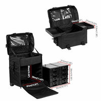 2 in 1 Rolling Makeup Trolley Cosmetic Case Beauty Artist Bag Storage Organizer