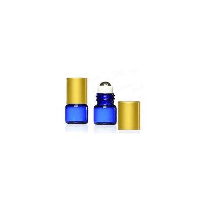 Grand Parfums 1 ml,1/4 Dram Cobalt Blue Glass Micro Mini 1ml Roll-on Glass Bottles with Metal Roller Balls & Metal Gold Caps. - Refillable Aromatherapy Essential Oil Roll On (72)