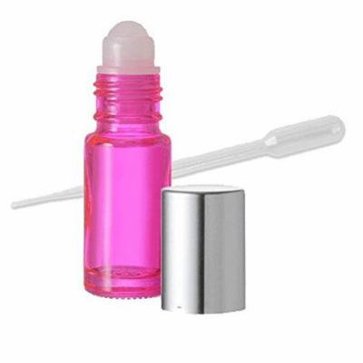 Grand Parfums 12 Dram Sized Glass Roll on Bottles, Pink Glass & Silver Metallic Caps 4ml, 1/8 Oz Dram Bottles for Fragrance, Aromatherapy, Essential Oils, Lip Gloss/Balm