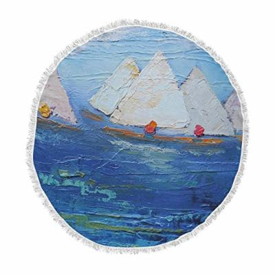 KESS InHouse Carol Schiff Swirls Blue Red Round Beach Towel Blanket