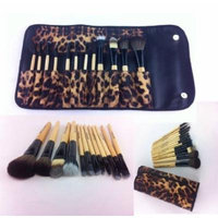 12 Pcs PRO Makeup Brush Set (African Leopard) leather case. Eyebrow Pencil Lip Liner & Goat Brushes, Bamboo Handle...