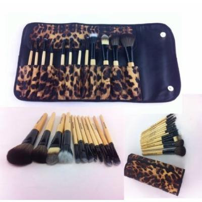 12 Pcs PRO Makeup Brush Set (African Leopard) leather case. Eyebrow Pencil Lip Liner & Goat Brushes, Bamboo Handle...