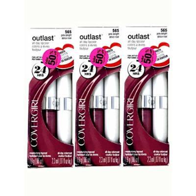 Set of 3 Covergirl Outlast 24 Hours All Day Moisturizing 565 Pink Delight Lip color + Topcoat 046200011972