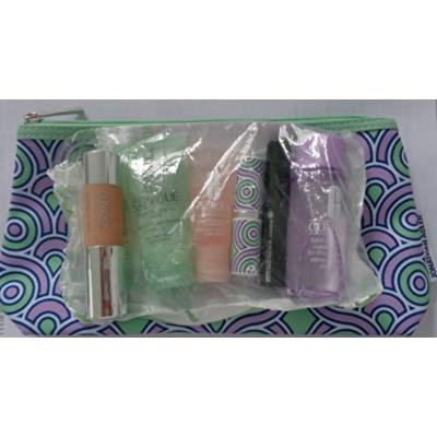 Clinique 7 piece Beauty set - Plum Pop Pop Lip, makeup remover, liqiud facial soap, high impact mascara, moisture surge, intense ivory foundtion + bag