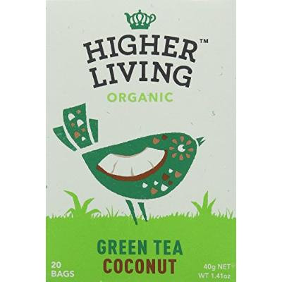 Higher Living, Organic Green Coconut Tea, 20 Count Tea Bags, Pack of 4