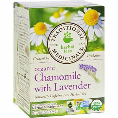 Traditional Medicinals Organic Chamomile with Lavender Herbal Tea - Caffeine Free - Case of 6 - 16 Bags-95%+ Organic -