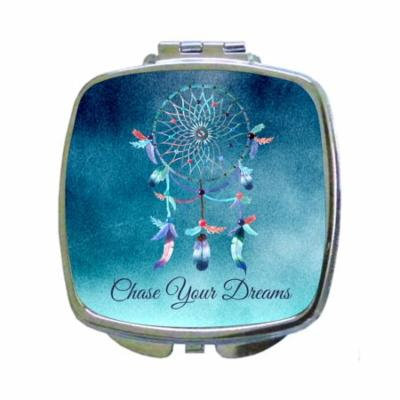 Chase Your Dreams - Blue Watercolor Grunge Dreamcatcher Expression - Compact Square Face/Makeup Mirror