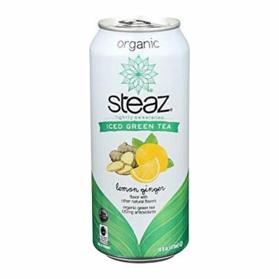 Steaz Lightly Sweetened Green Tea - Lemon Ginger - Case of 12 - 16 Fl oz.