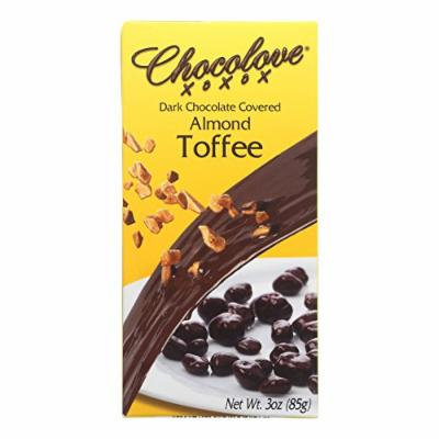 Chocolove Xoxox Dark Chocolate Covered Almond Toffee - Case of 6 - 3 oz.
