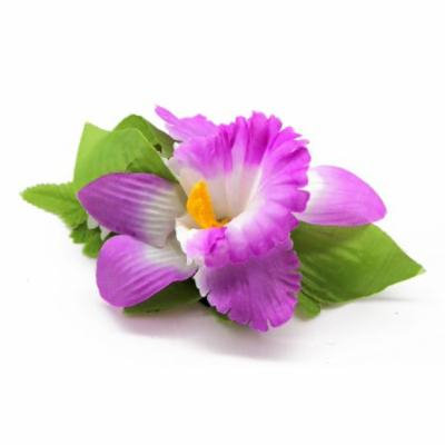 Hawaii Luau Party Artificial Fabric Single OrchidHair Clips Purple White