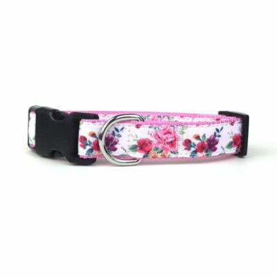 Rose Floral Nylon Ribbon Dog Collar by Midlee (Medium)