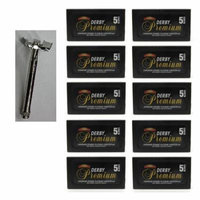 Off Brand Double Edge Razor + Derby Premium Super Stainless Double Edge Razor Blades, 50 Count