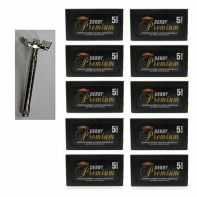 Off Brand Double Edge Razor + Derby Premium Super Stainless Double Edge Razor Blades, 50 Count