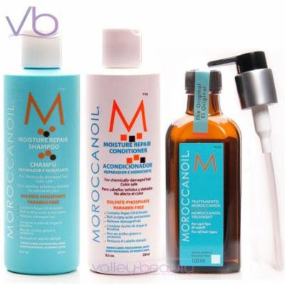 moroccanoil shampoo (8.5 oz), conditioner (8.5 oz), and oil treatment (3.4 oz) trio