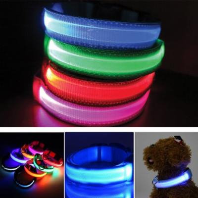 LED Dog Collar (Small-Red) USB Rechargeable Light Up Safety Pet Collar Leash Glowing Reflective Strings Adjustable Soft Nylon Webbing