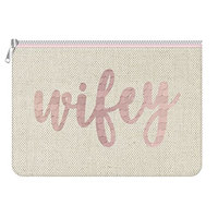 Wifey Rose Gold Sequin 6 Inch Canvas Cosmetic Bag Pouch