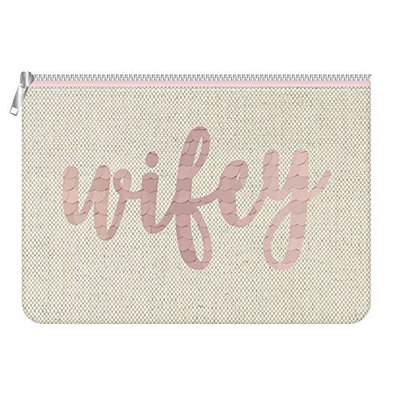 Wifey Rose Gold Sequin 6 Inch Canvas Cosmetic Bag Pouch