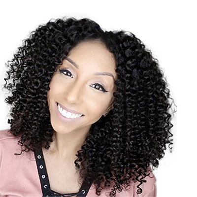 Kinky Curly Lace Front Wigs Human Hair Middle Part Remy Hair Glueless Wig Pre Plucked Baby Hair for Black Women (20 inch, 130 Density Lace Front Wig)