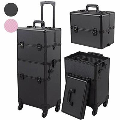 4-Wheel Rolling 2in1 Makeup Train Cosmetic Case Black