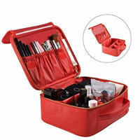 Portable Travel Makeup Bag, Waterproof Makeup Train Case Cosmetic Organizer Kit Artists Storage for Cosmetics, Makeup Brush Set, Toiletry And Travel Accessories(Small,Red)