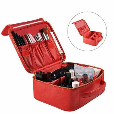 Portable Travel Makeup Bag, Waterproof Makeup Train Case Cosmetic Organizer Kit Artists Storage for Cosmetics, Makeup Brush Set, Toiletry And Travel Accessories(Small,Red)
