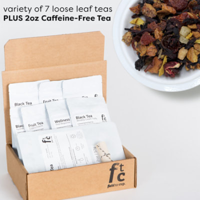 Field to Cup Tea Discovery Box Plus - 8 high quality loose leaf teas - 60+ cups (3.5oz) - Caffeine-Free Tea