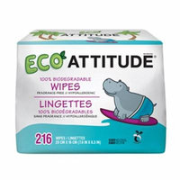ATTITUDE, Eco Wipes, Fragrance-Free, 216 Wipes(pack of 1)