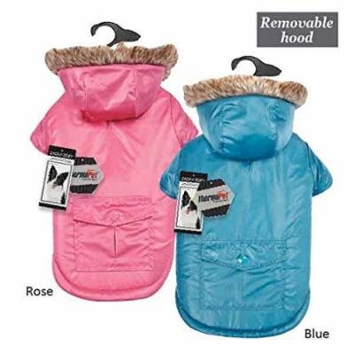 Reversible Thermal Parka For Dogs Removable Fur Lined Hood Pink Or Blue Color (Large Blue)