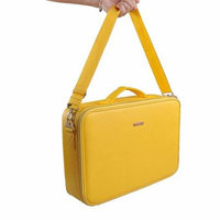 Portable Professional Make up Case Large Size Train Case Make up Artist Organizer for Make up Tool Attach on the Trolley for Trave(Yellow)