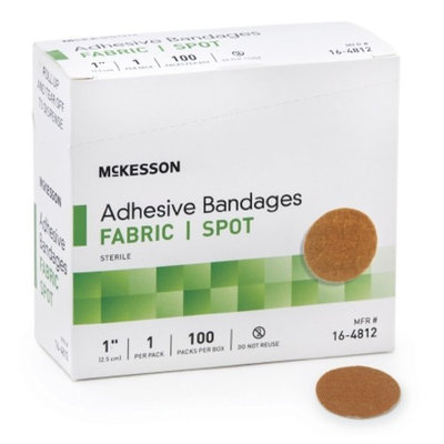 McKesson Adhesive Spot Bandage 1 Inch Diameter, Fabric, Round, Tan, Sterile, Box of 100