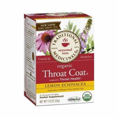 2 Packs of Traditional Medicinals Organic Throat Coat Lemon Echinacea Herbal Tea - Caffeine Free - 16 Bags by Traditional Medicinals