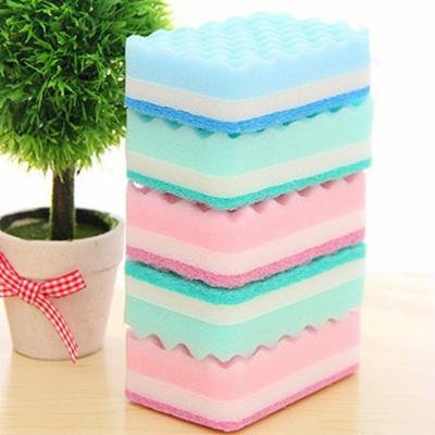 Girl12Queen 5Pcs Thick Wavy Antibacterial Kitchen Sponge Brush Scouring Pads Dish Towels