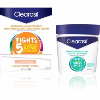 4 Pack - Clearasil Daily Clear, Tinted Acne Treatment Cream, 1 Oz & Hydra-Blast Facial Cleansing Oil-Free Pads, 90 Ct, 1