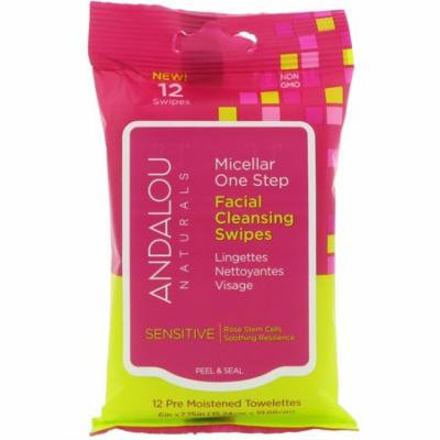 Andalou Naturals, Sensitive, Micellar One Step Facial Cleansing Swipes, 12 Pre Moistened Towelettes(pack of 4)