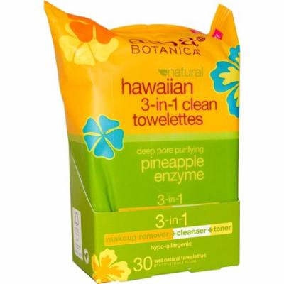 Alba Botanica, Natural Hawaiian 3-in-1 Clean Towelettes, Pineapple Enzyme, 30 Wet Towelettes(pack of 3)